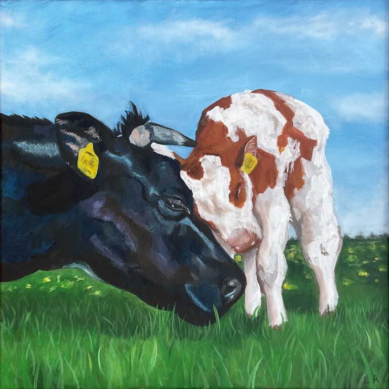 Schilderij koe en kalf